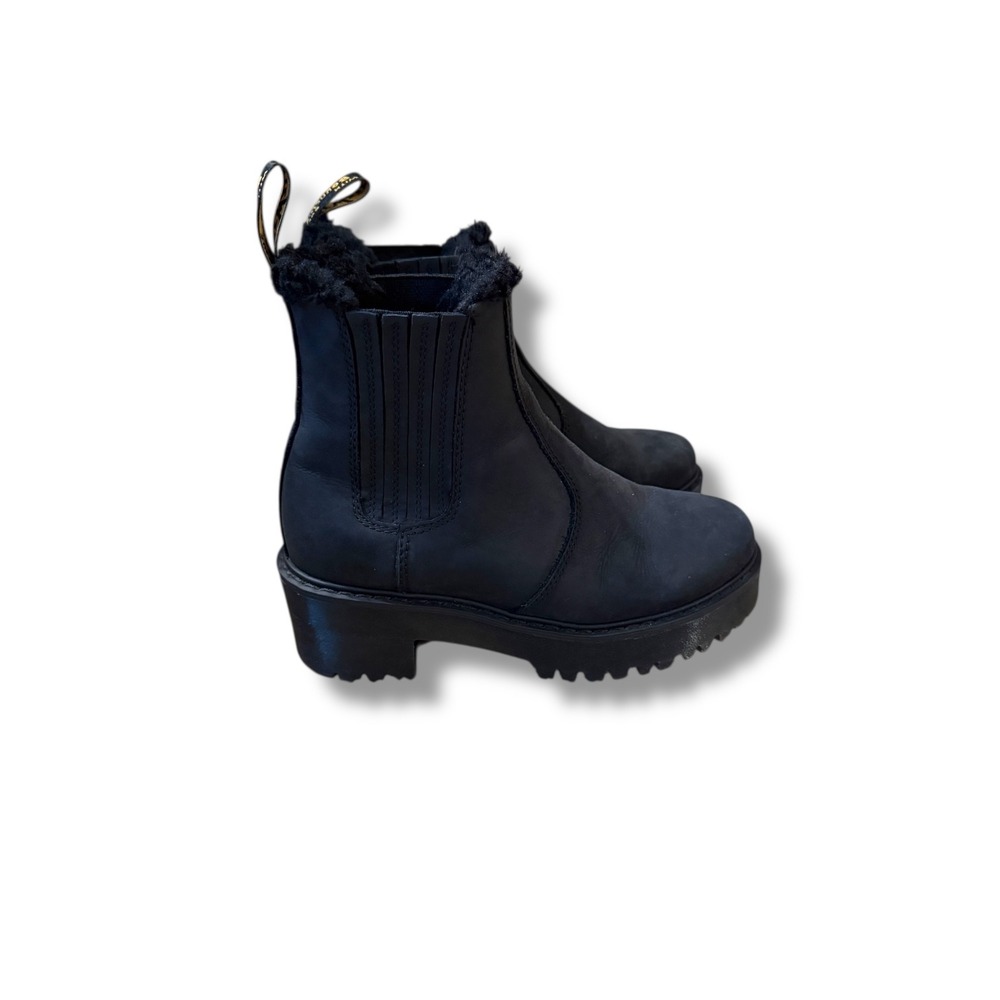 Dr. Martens Rometty Faux Fur Boots Size 6 Women's Black Leather Platform Lug